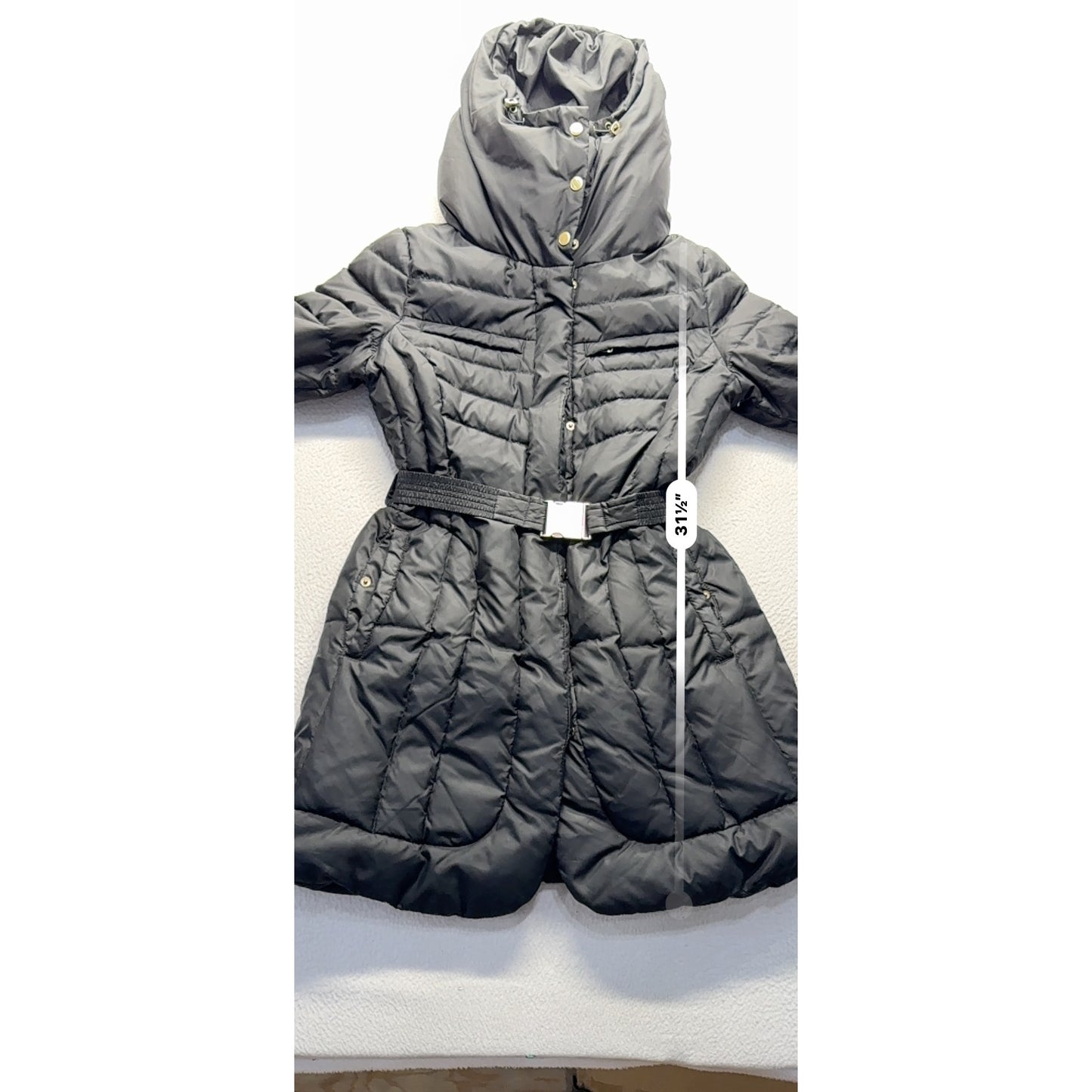 Cole Haan Signature Womens Black Hooded Belted Quilted Coat M