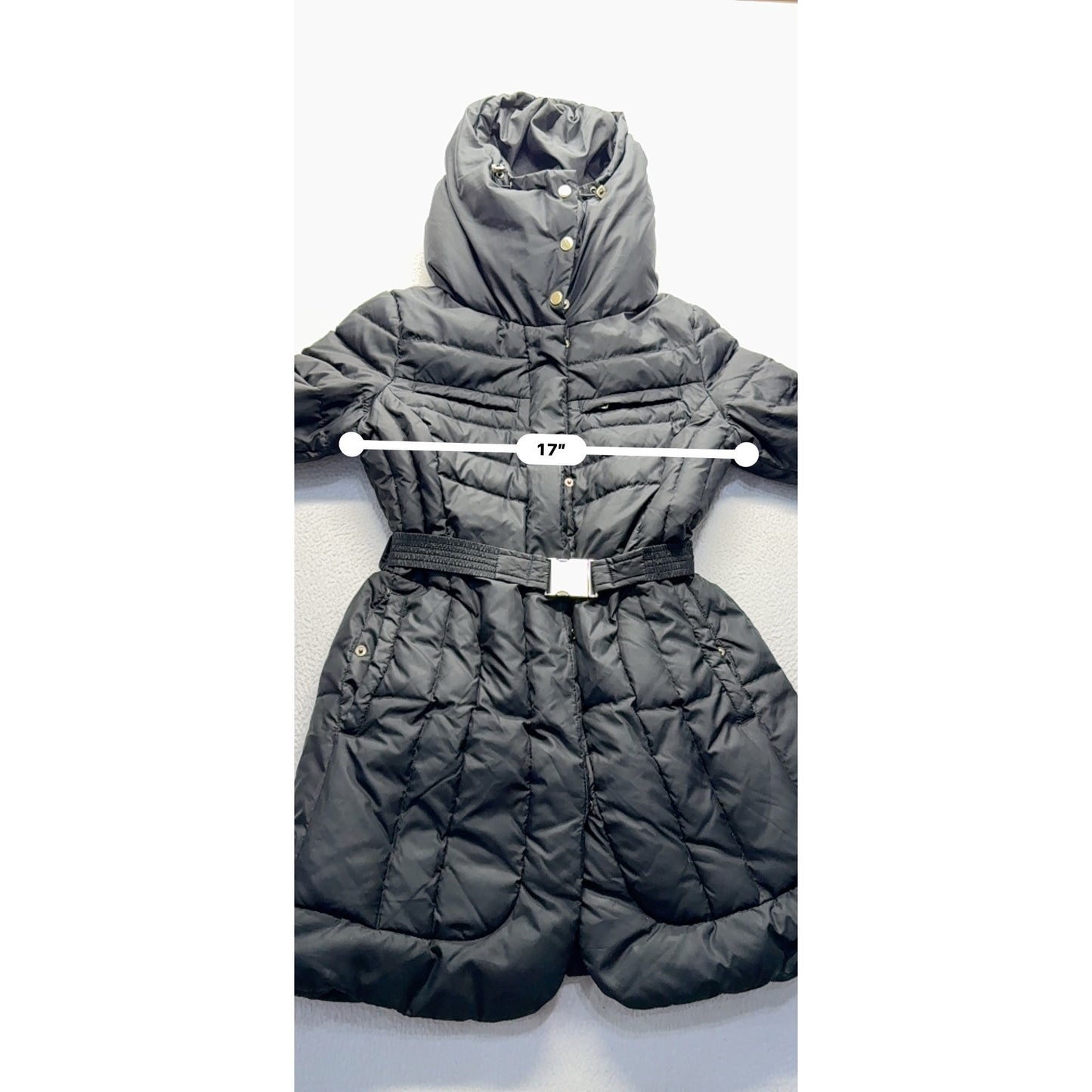 Cole Haan Signature Womens Black Hooded Belted Quilted Coat M