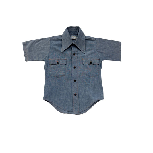 Vintage Towncraft JCPenney Boys Size 8 Chambray Button-Up Shirt With Dual Chest Pockets #6972