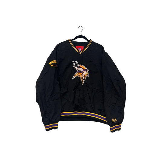 Minnesota Vikings NFL Mens 2XL Black Pullover Jacket With Embroidered Logo & Striped Trim #6943