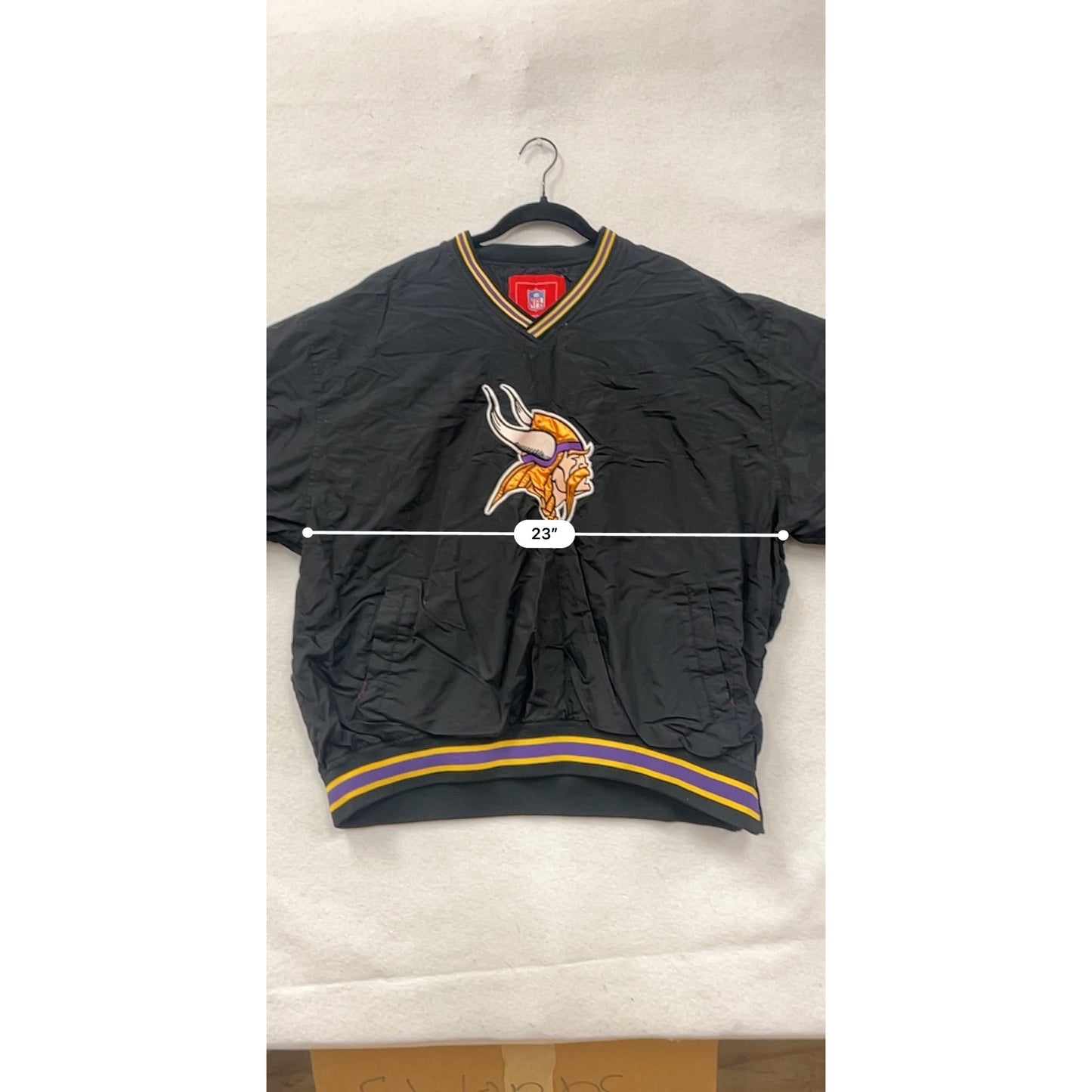 Minnesota Vikings NFL Mens 2XL Black Pullover Jacket With Embroidered Logo & Striped Trim #6943