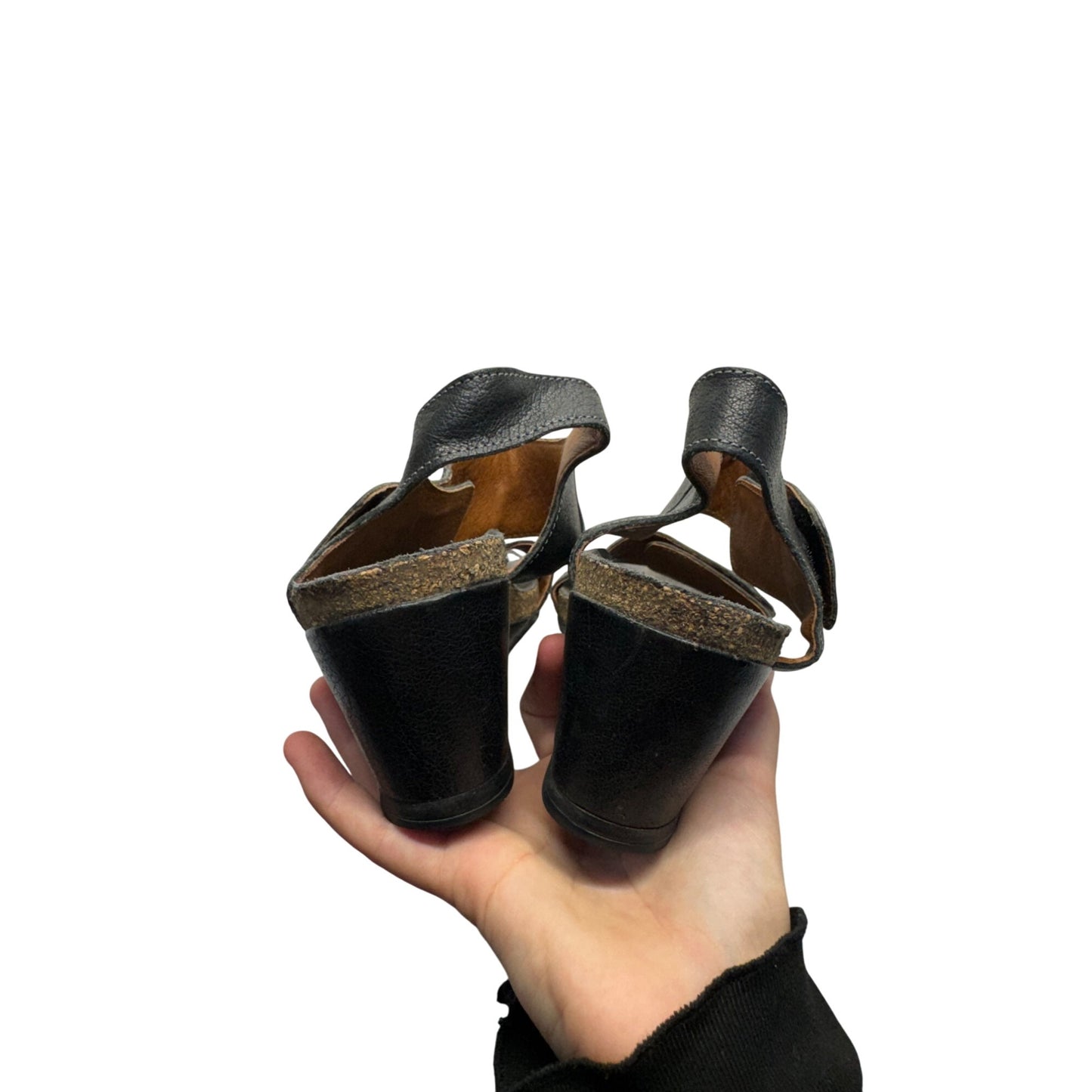 Taos Black Leather Wedge Sandals With Adjustable Straps & Metal Accents #9241