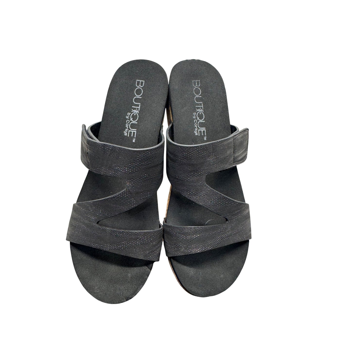Boutique By Corkys Black Slip-On Wedge Sandals Size 9  #9022