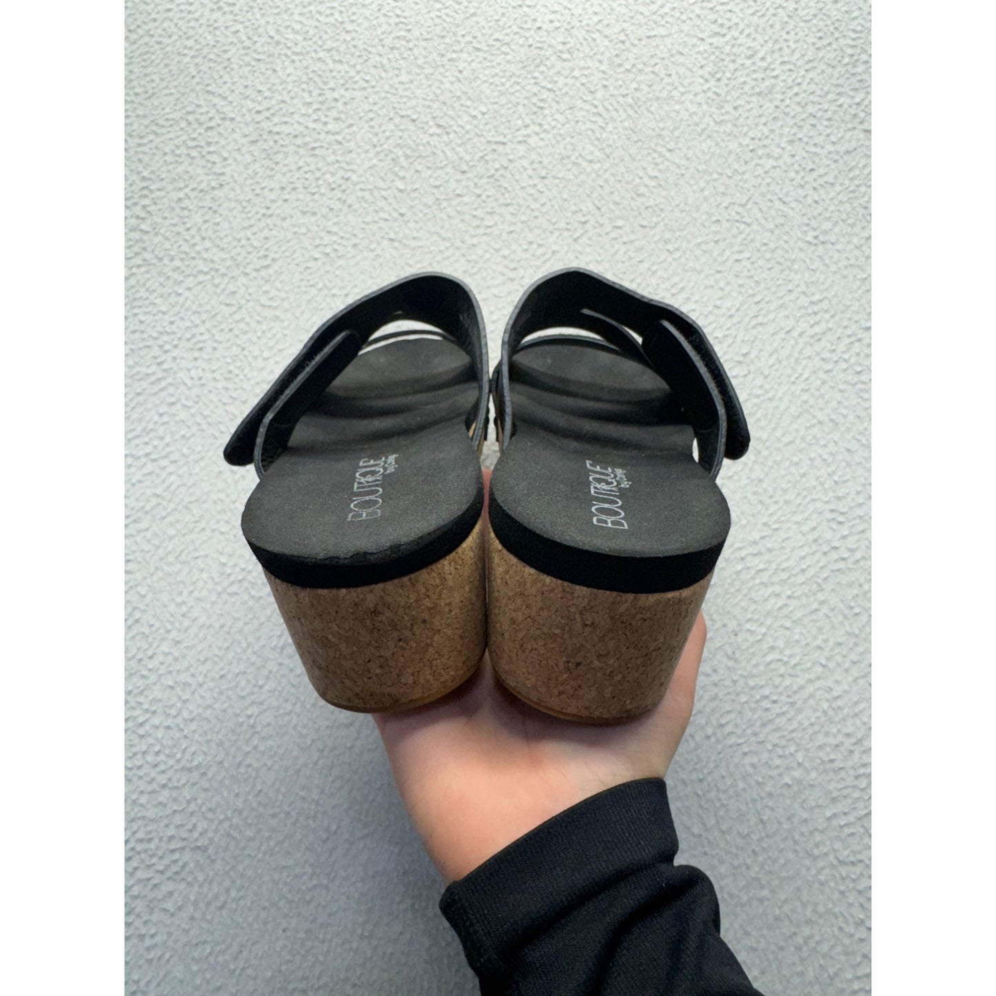 Boutique By Corkys Black Slip-On Wedge Sandals Size 9  #9022