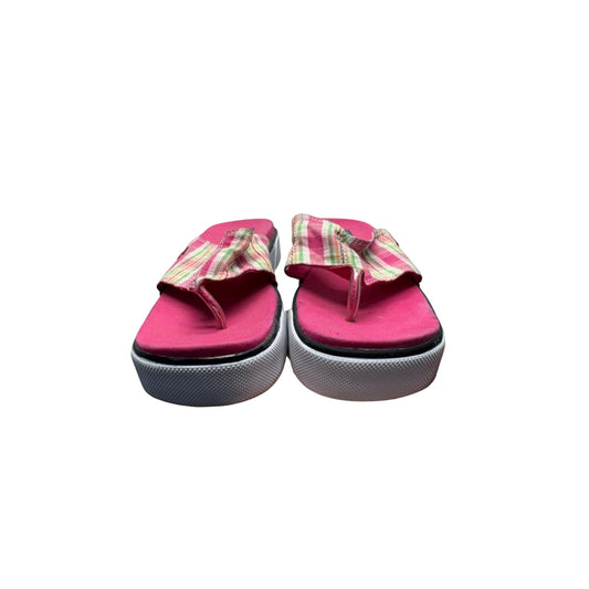 Tommy Hilfiger Pink Plaid Flip Flop Platform Sandals Casual Slip-On Shoes #9632