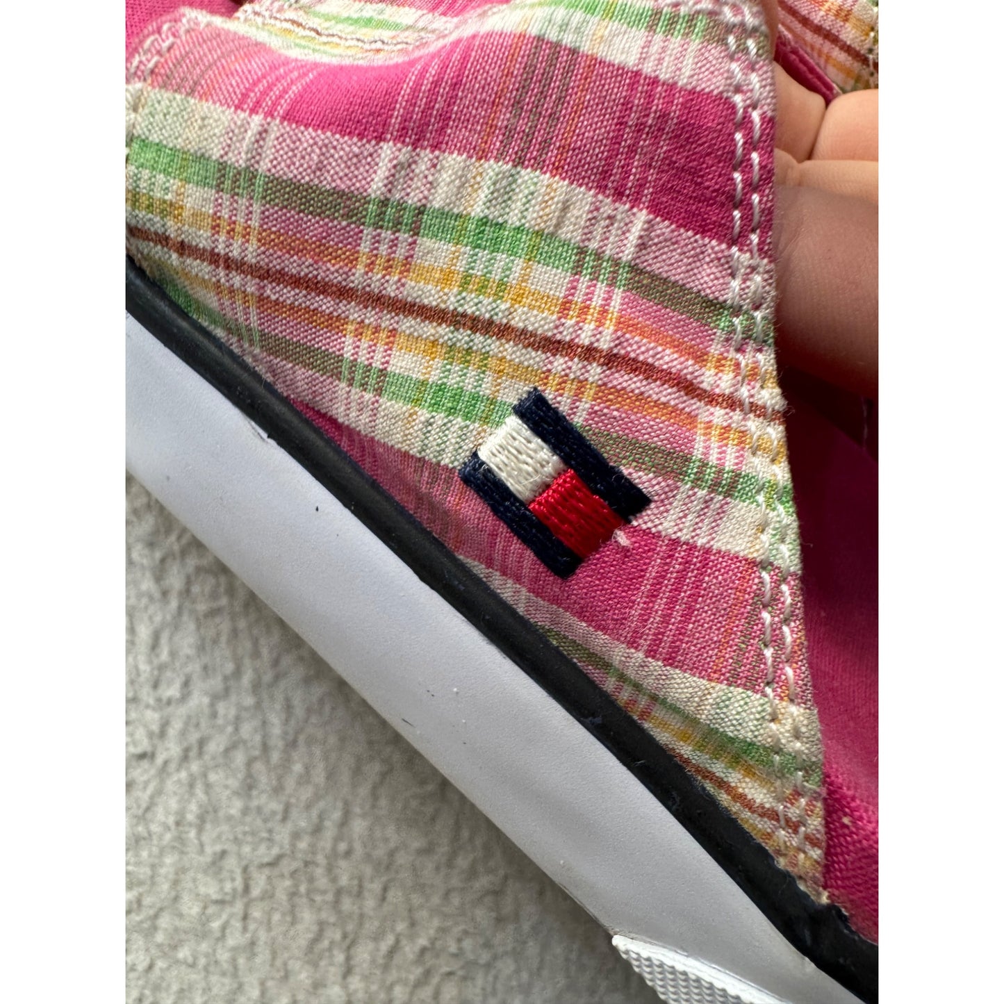 Tommy Hilfiger Pink Plaid Flip Flop Platform Sandals Casual Slip-On Shoes #9632