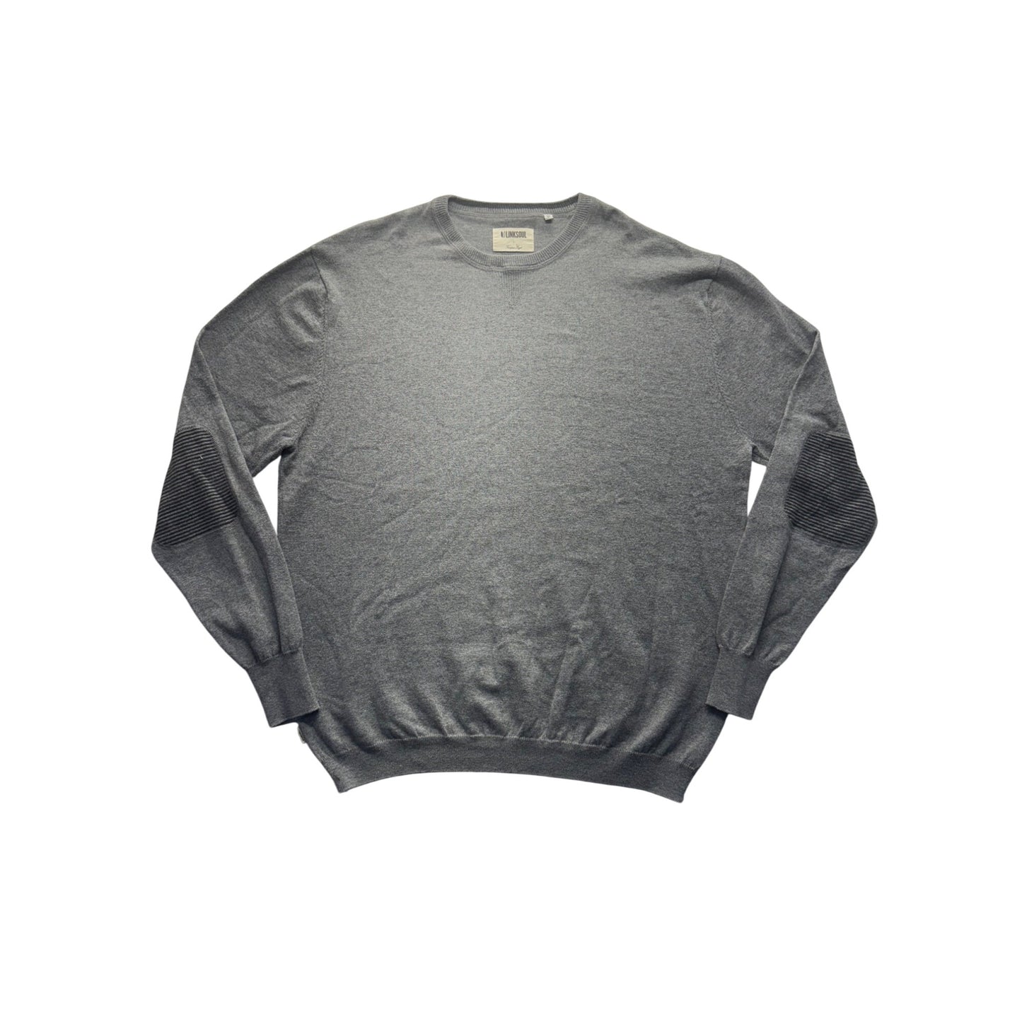 Linksoul Gray Crewneck Sweater With Ribbed Elbow Patches Size L 248B