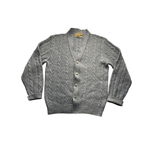 Vintage Bemidji Woolen Mills Mens Gray Cable Knit Cardigan Sweater #7987