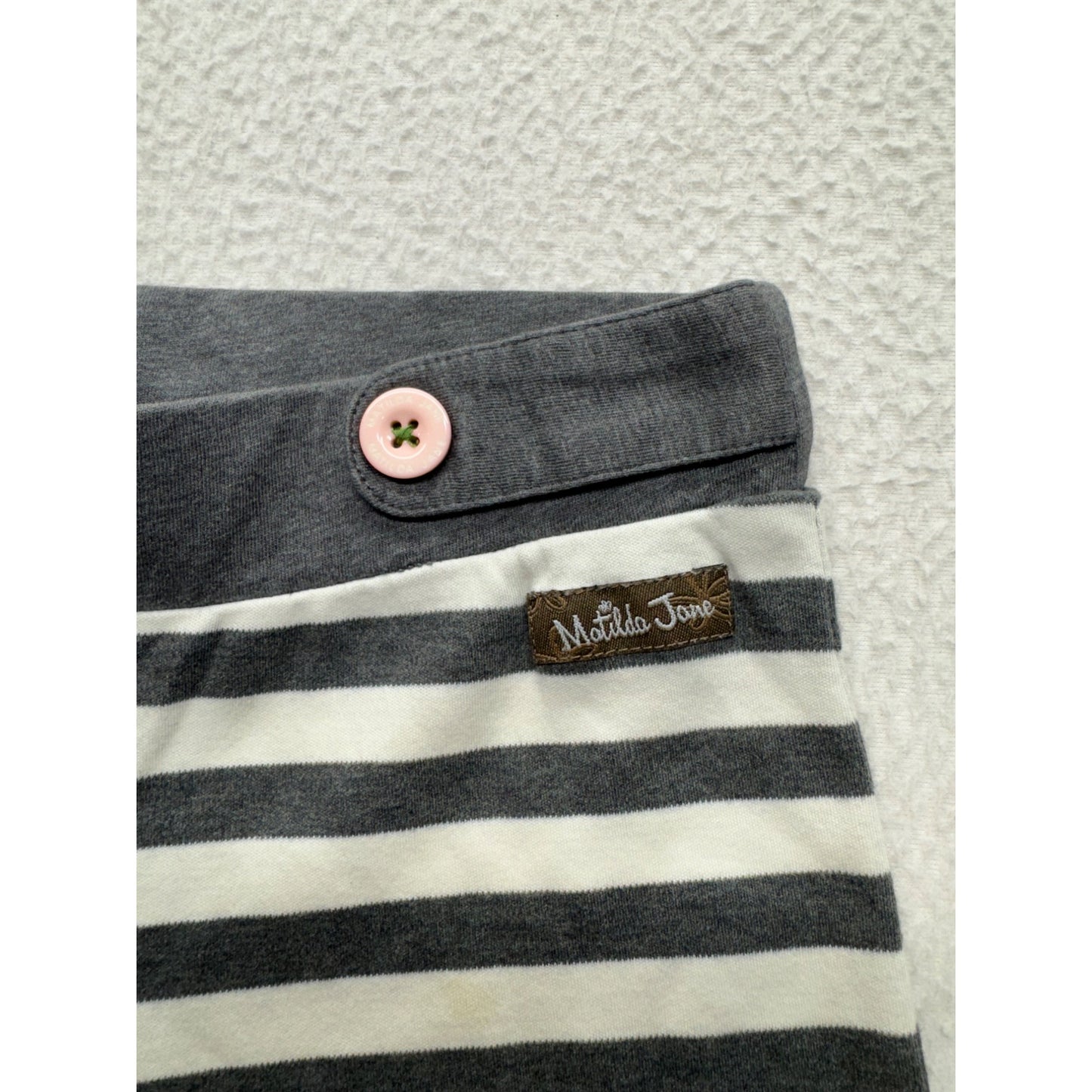 Matilda Jane Gray & White Striped Girls Pants With Pink Button Accents #9201