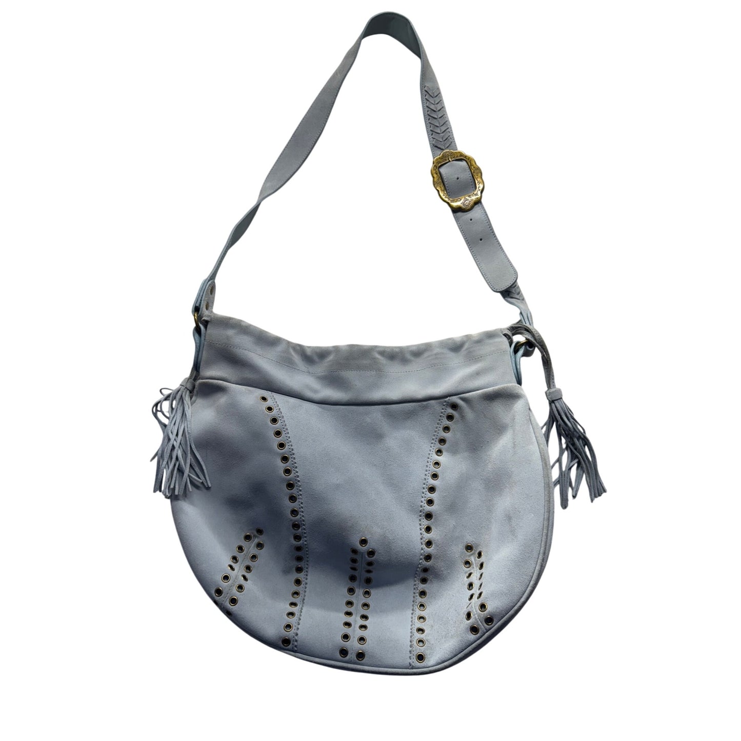 Vintage Marshall Fields Light Blue Leather Studded Shoulder Bag #7964