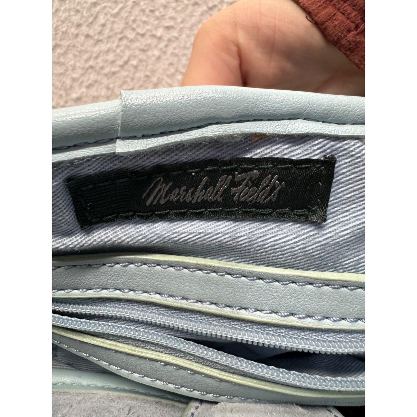 Vintage Marshall Fields Light Blue Leather Studded Shoulder Bag #7964
