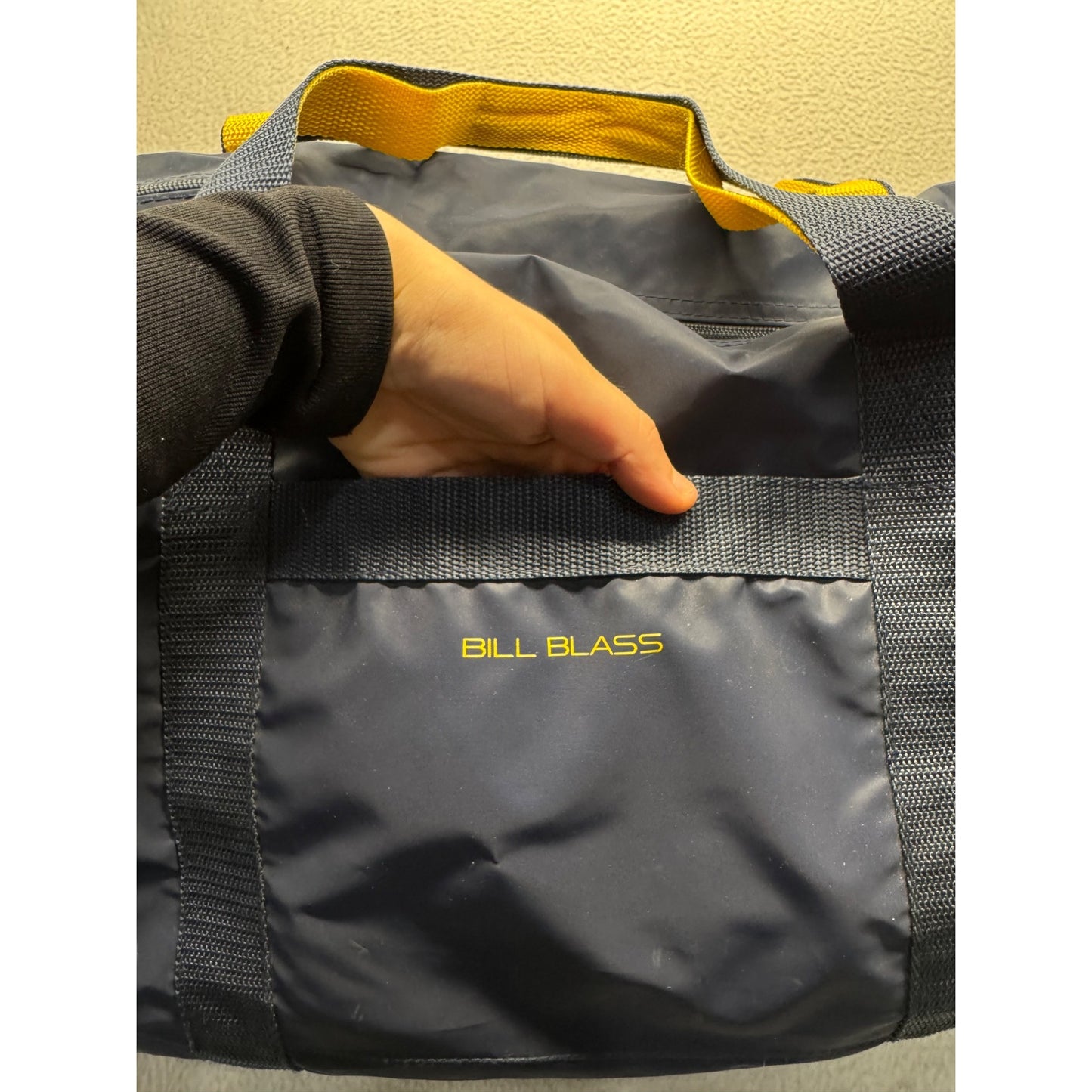 Bill Blass Large Navy Duffel Bag With Yellow Accents & Dual Handles 9378