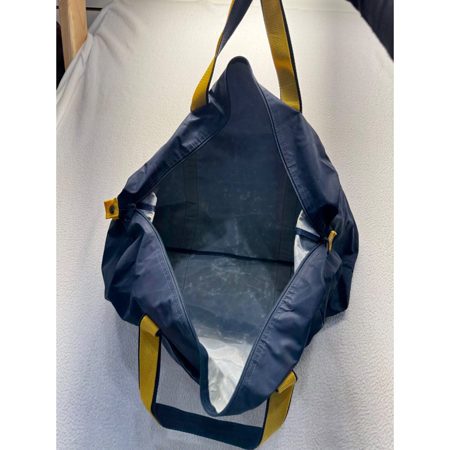 Bill Blass Large Navy Duffel Bag With Yellow Accents & Dual Handles 9378