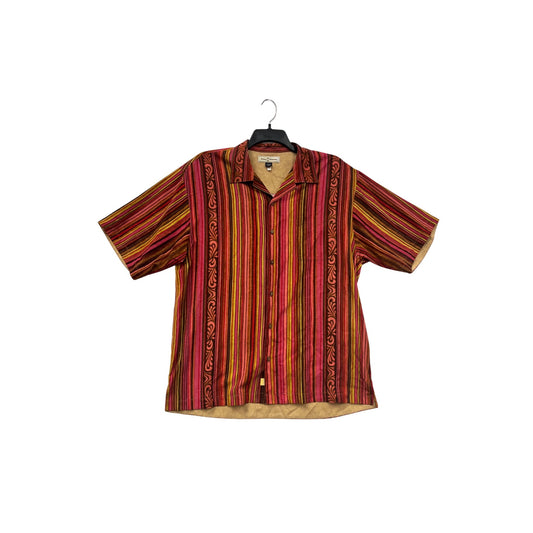 Tommy Bahama Silk Button-Up Shirt Red Stripe Pattern Size L #8340