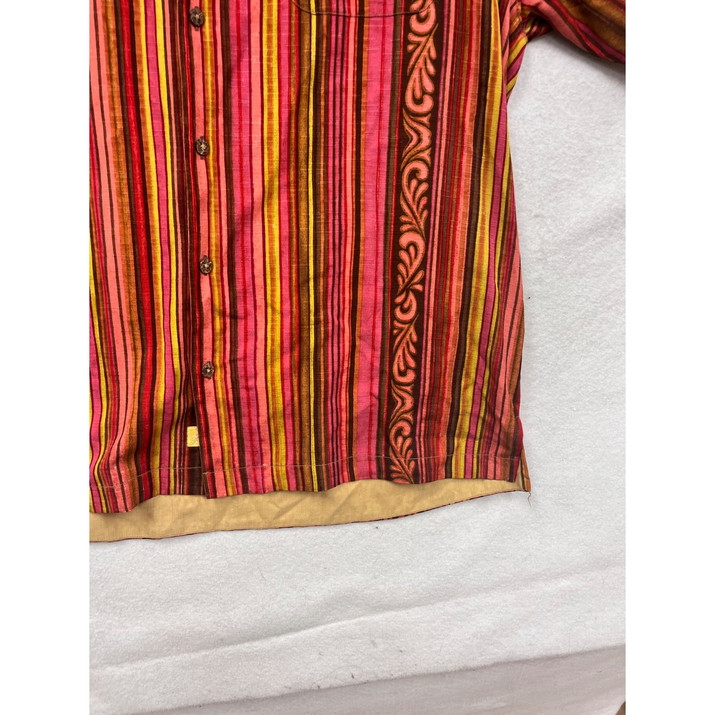 Tommy Bahama Silk Button-Up Shirt Red Stripe Pattern Size L #8340