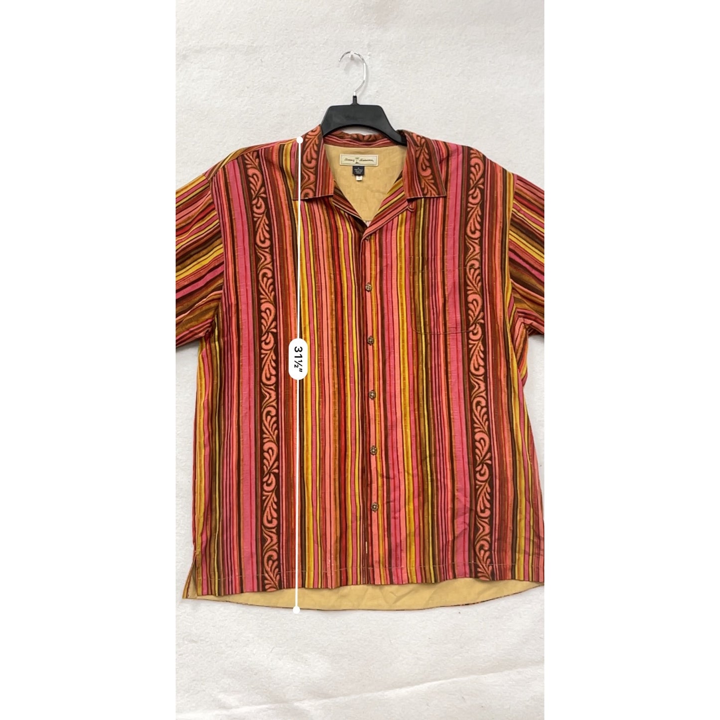 Tommy Bahama Silk Button-Up Shirt Red Stripe Pattern Size L #8340