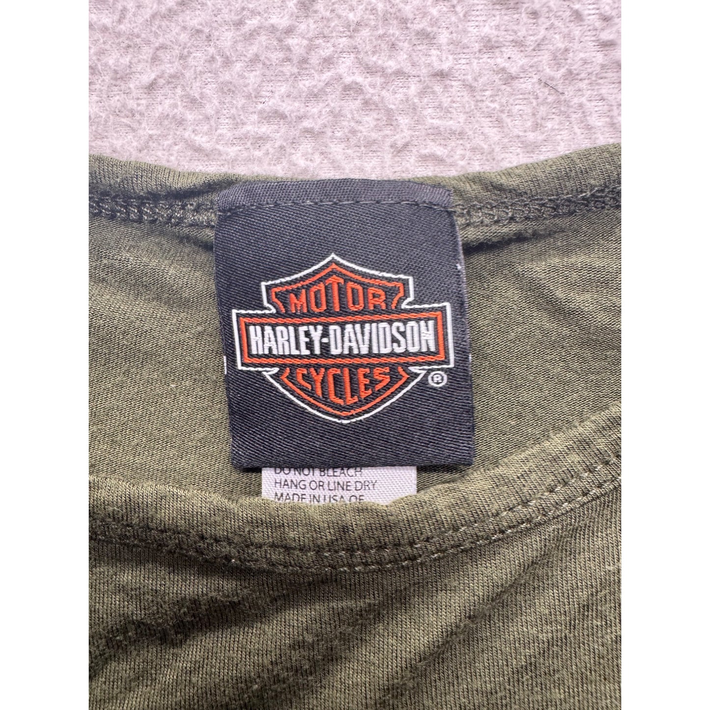 Harley-Davidson Olive Green Graphic Tee Rhinestone Spark Plug Design #9655
