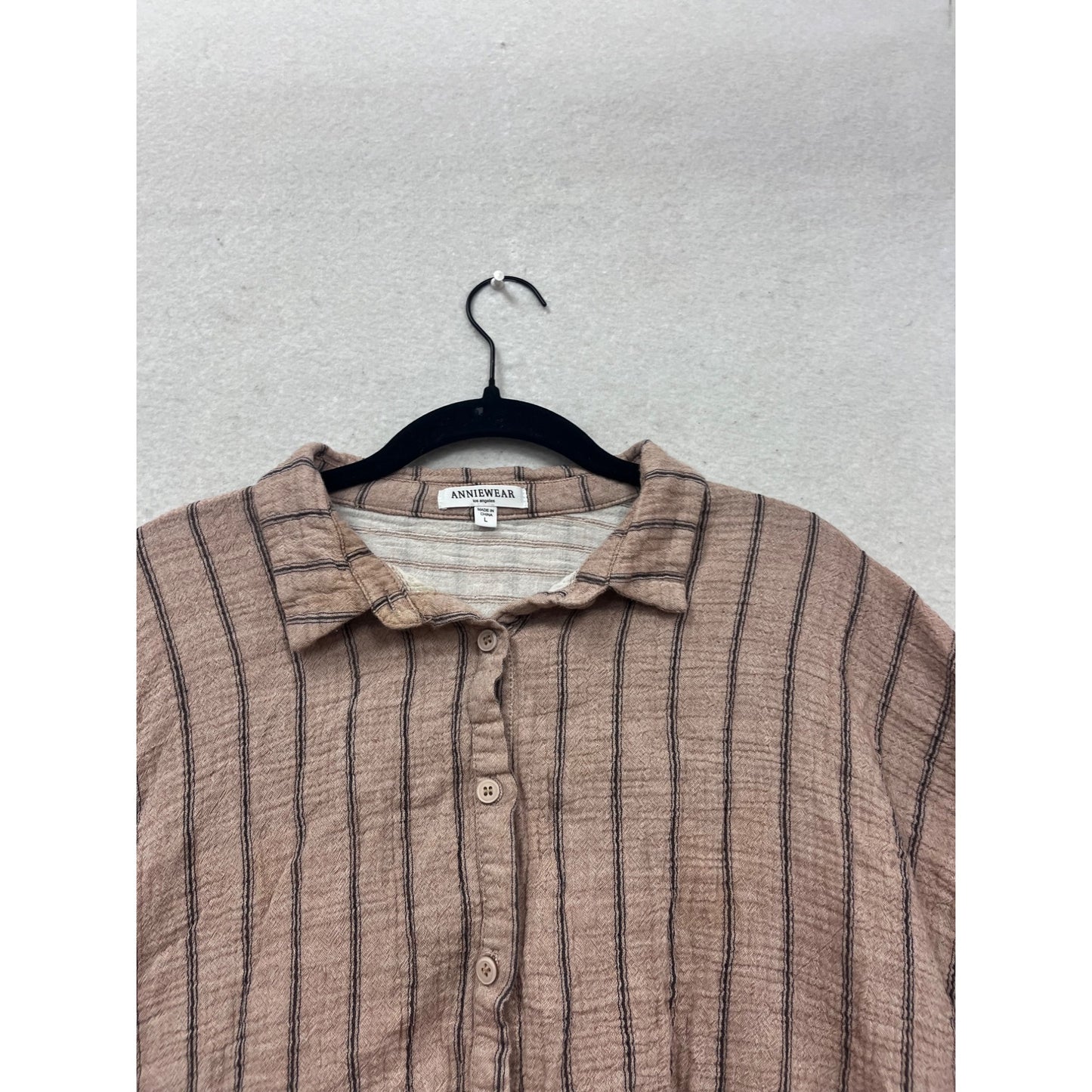 Anniewear Striped Latte Button-Up Blouse L #315A