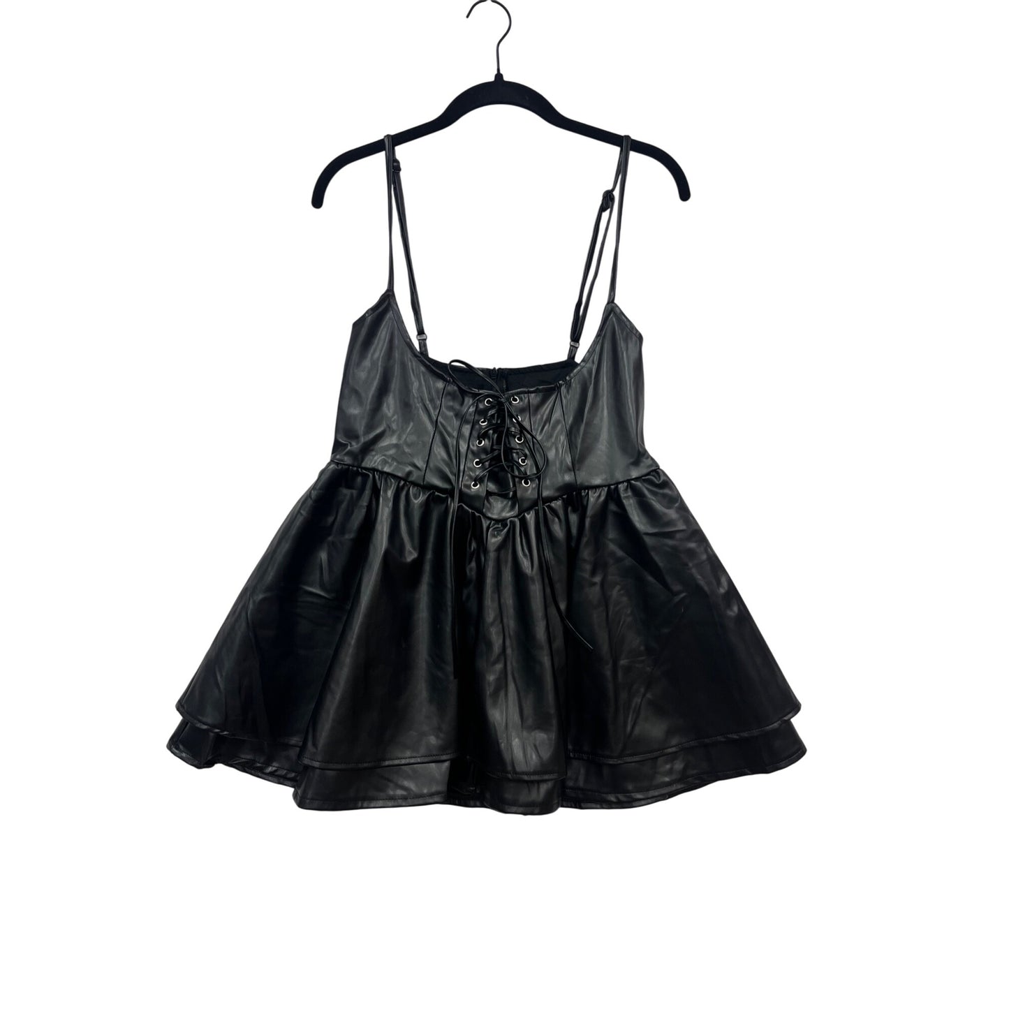 Womens Faux Leather Black Lace-Up Mini Dress By Boshang L #101A