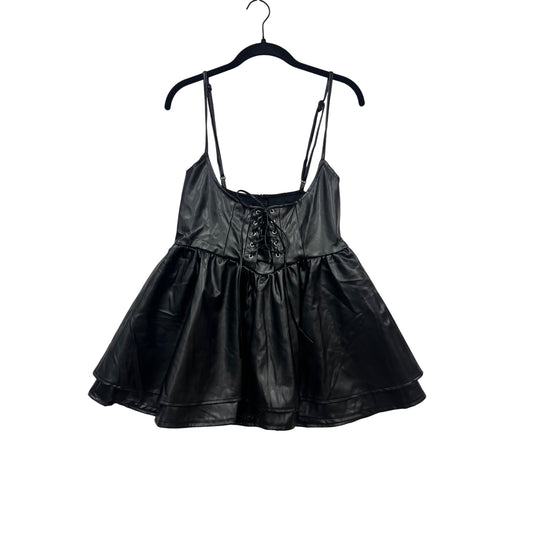Womens Faux Leather Black Lace-Up Mini Dress By Boshang L #101A