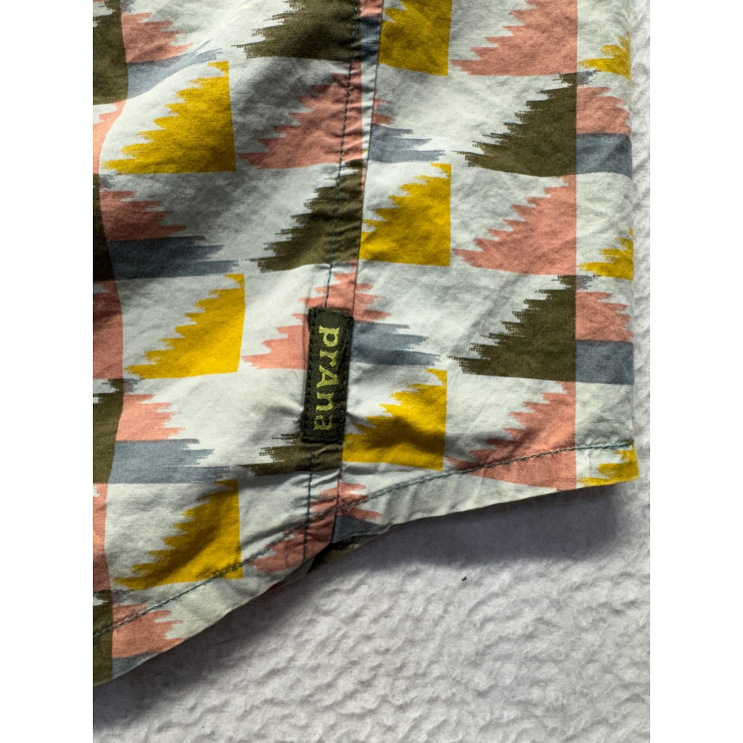 PrAna Short-Sleeve Button-Up Shirt Geometric Print Size M #9095