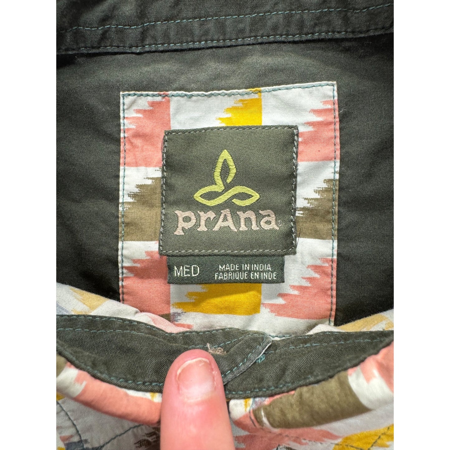 PrAna Short-Sleeve Button-Up Shirt Geometric Print Size M #9095