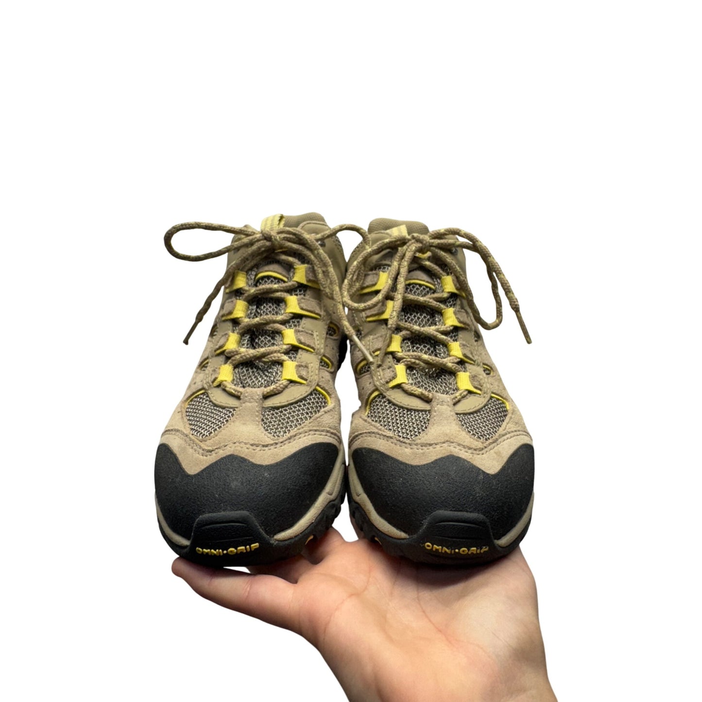 Columbia Gaia Omni-Grip Hiking Shoes Size 8 Tan & Yellow Mesh Suede #9619