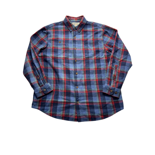 Duluth Trading Co Mens Blue & Red Plaid Relaxed Fit Button-Up Shirt Lg #7779