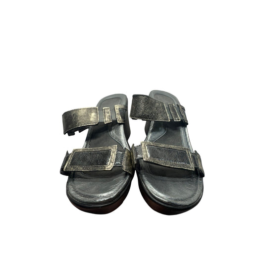 Naot Black Metallic Leather With Adjustable Straps & Wedge Heel Size 39 #9816