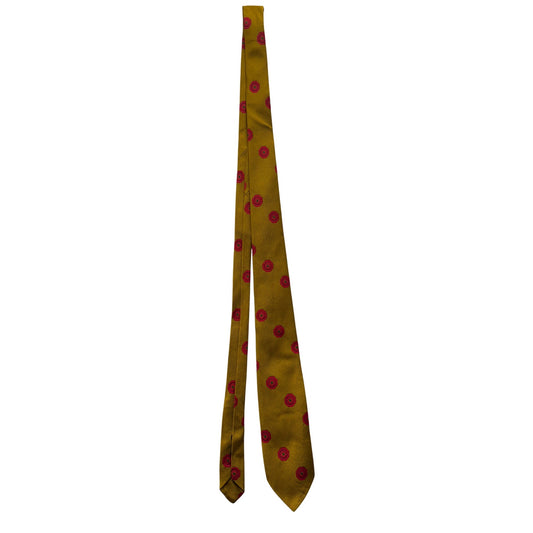 Vintage Superba Gold Tie With Red Geometric Dot Pattern #9960