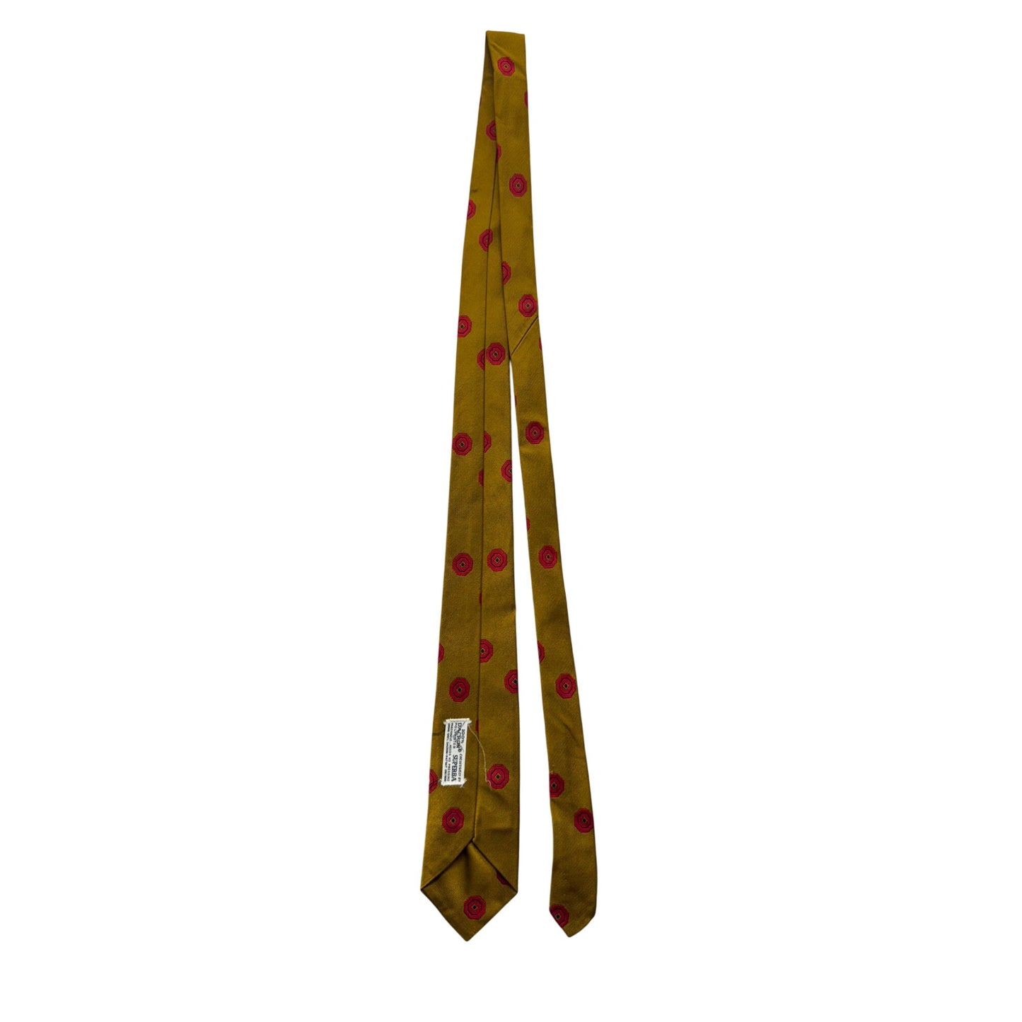 Vintage Superba Gold Tie With Red Geometric Dot Pattern #9960