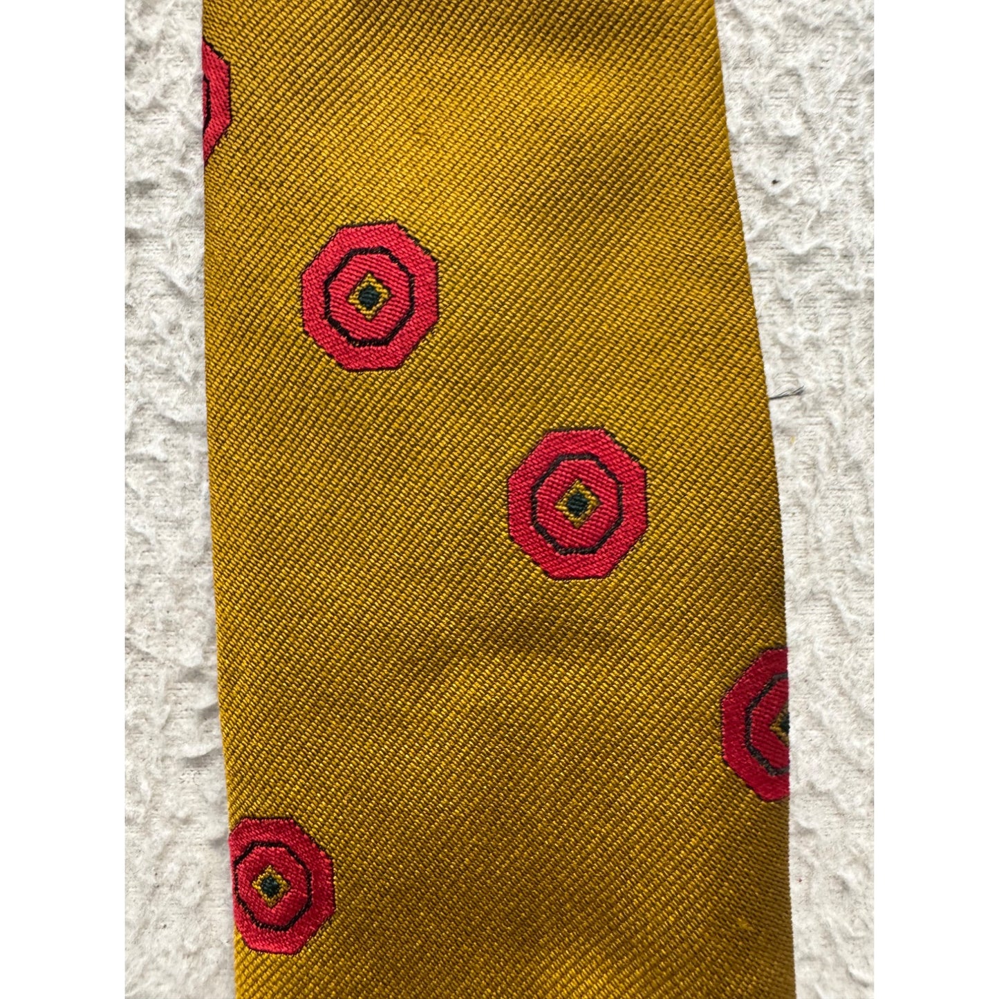 Vintage Superba Gold Tie With Red Geometric Dot Pattern #9960