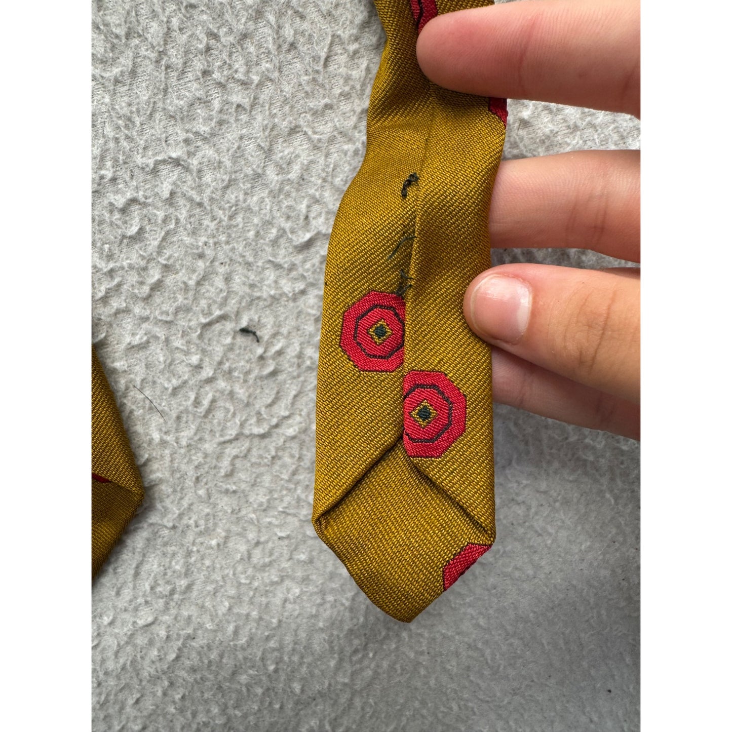 Vintage Superba Gold Tie With Red Geometric Dot Pattern #9960