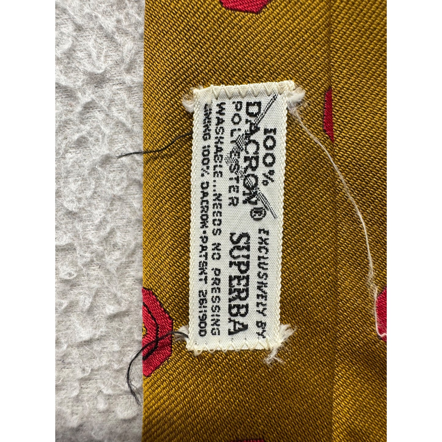 Vintage Superba Gold Tie With Red Geometric Dot Pattern #9960