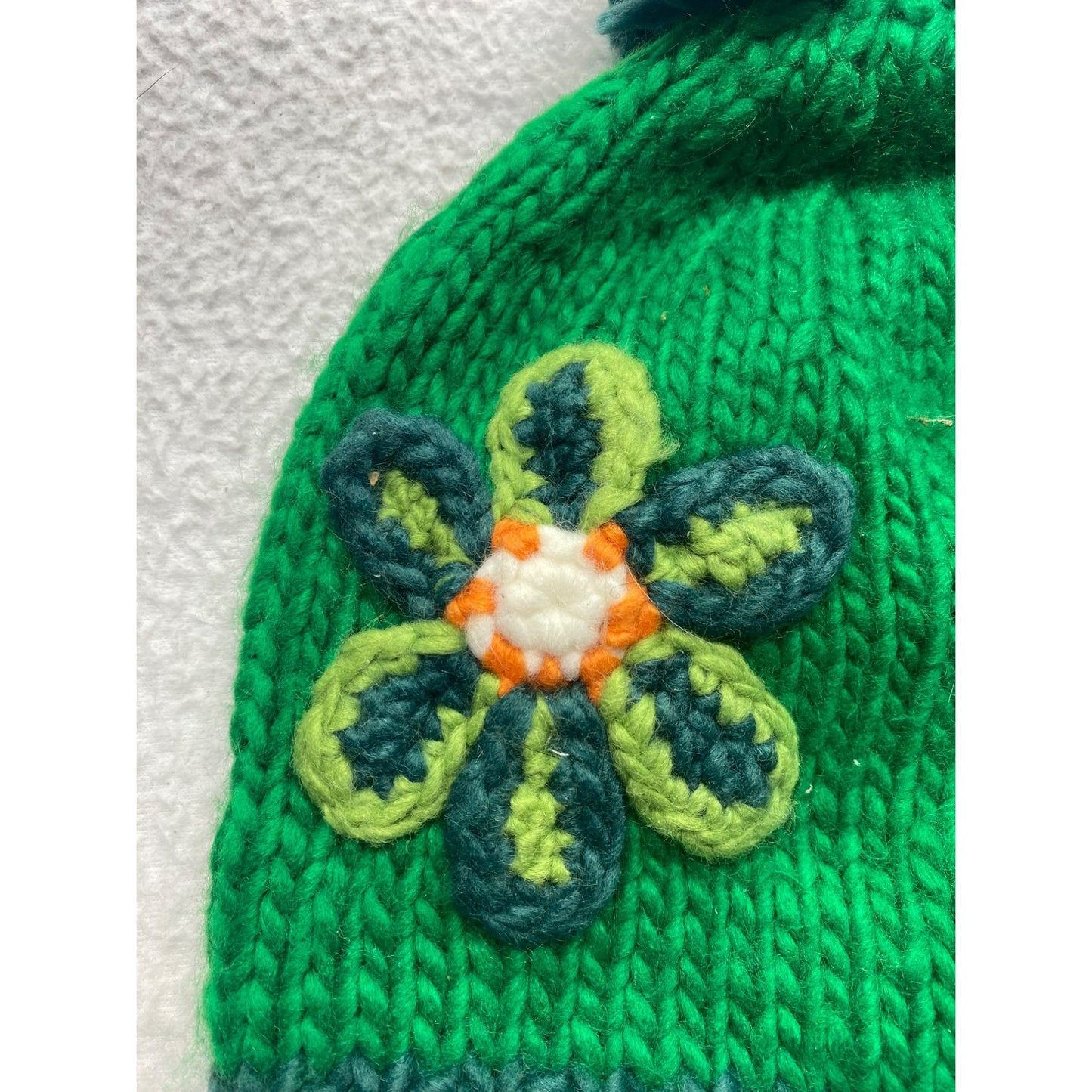 Green Knitted Marmot Flower Beanie #5452