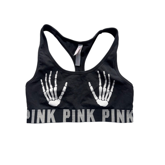 Victorias Secret PINK Skeleton Hand Graphic Sports Bra Racerback Black #317B