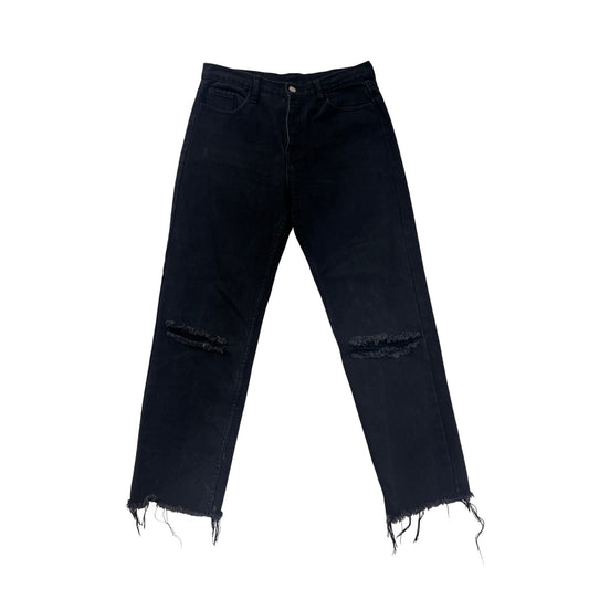 Princess Polly Womens Black Distressed High-Waisted Straight-Leg Jeans #8183