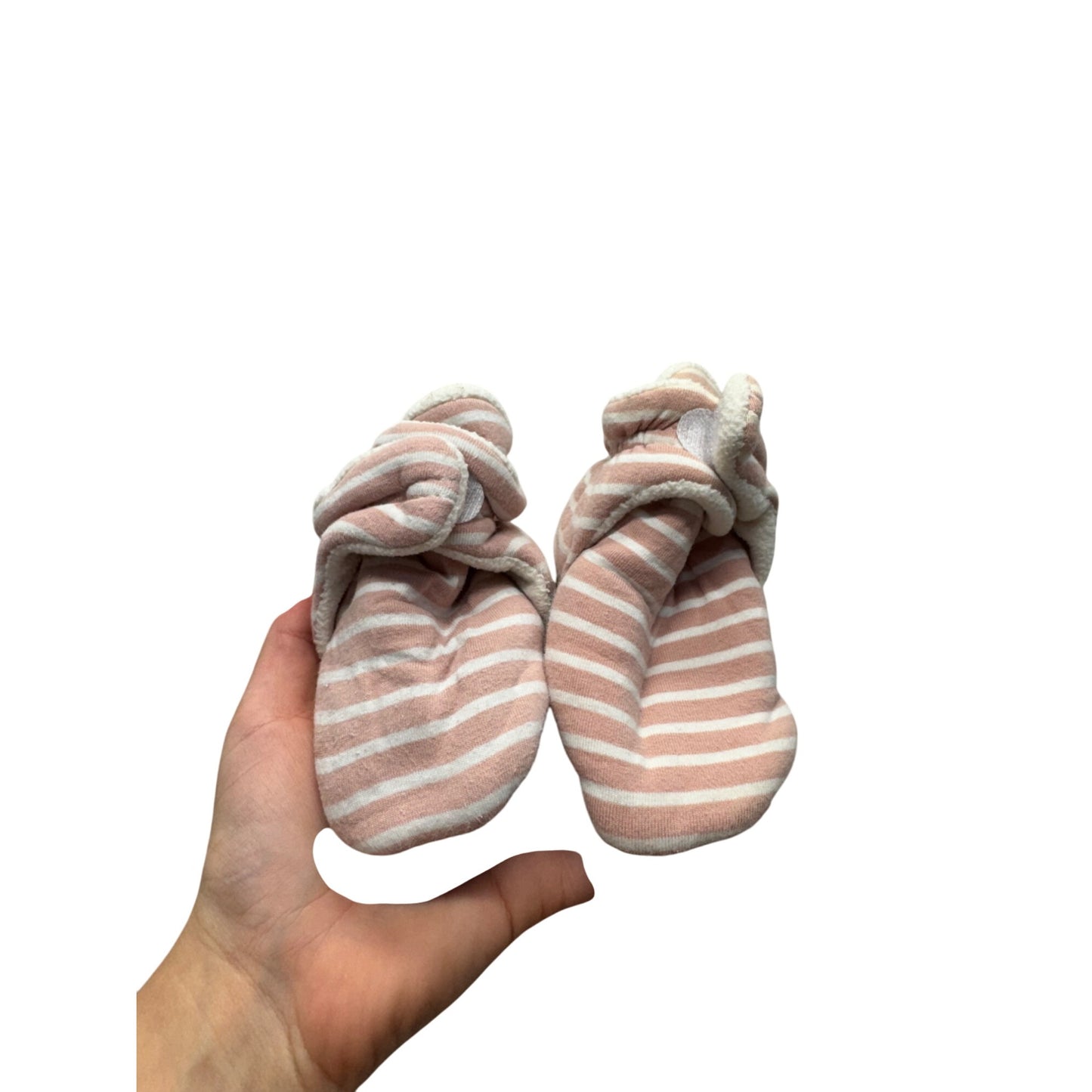 Pink & White Striped Baby Booties With Soft Sole & Fleece Lining #9863