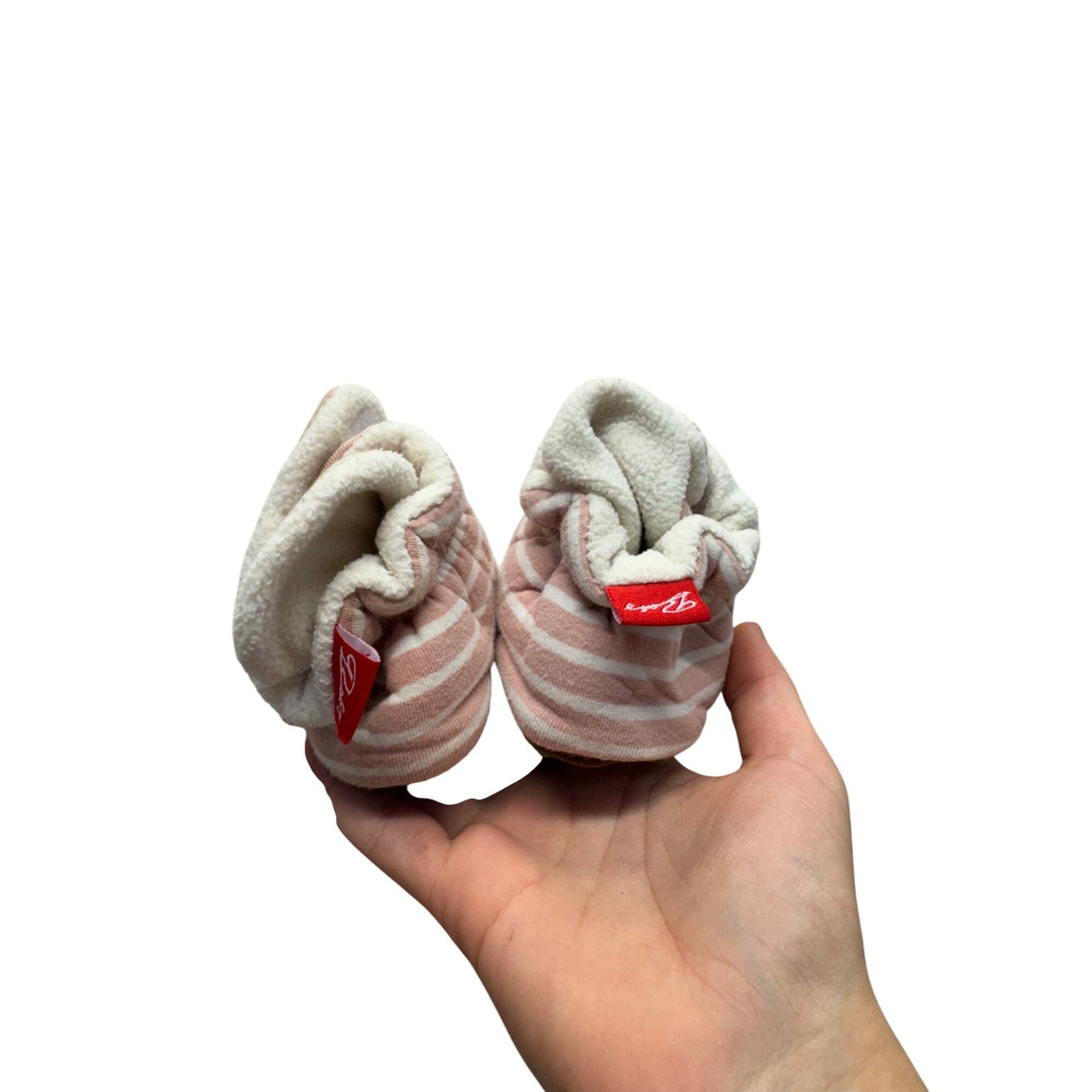 Pink & White Striped Baby Booties With Soft Sole & Fleece Lining #9863