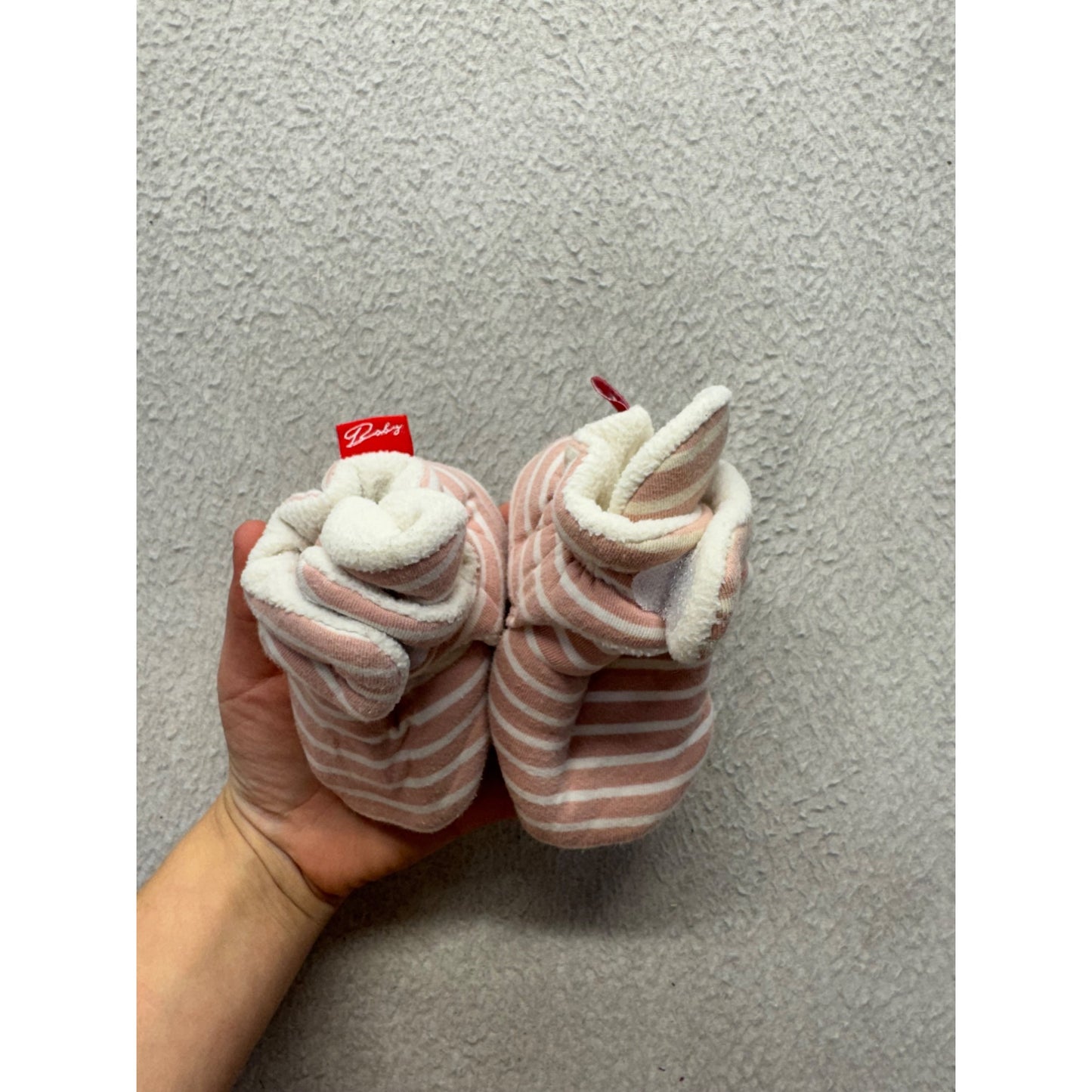 Pink & White Striped Baby Booties With Soft Sole & Fleece Lining #9863