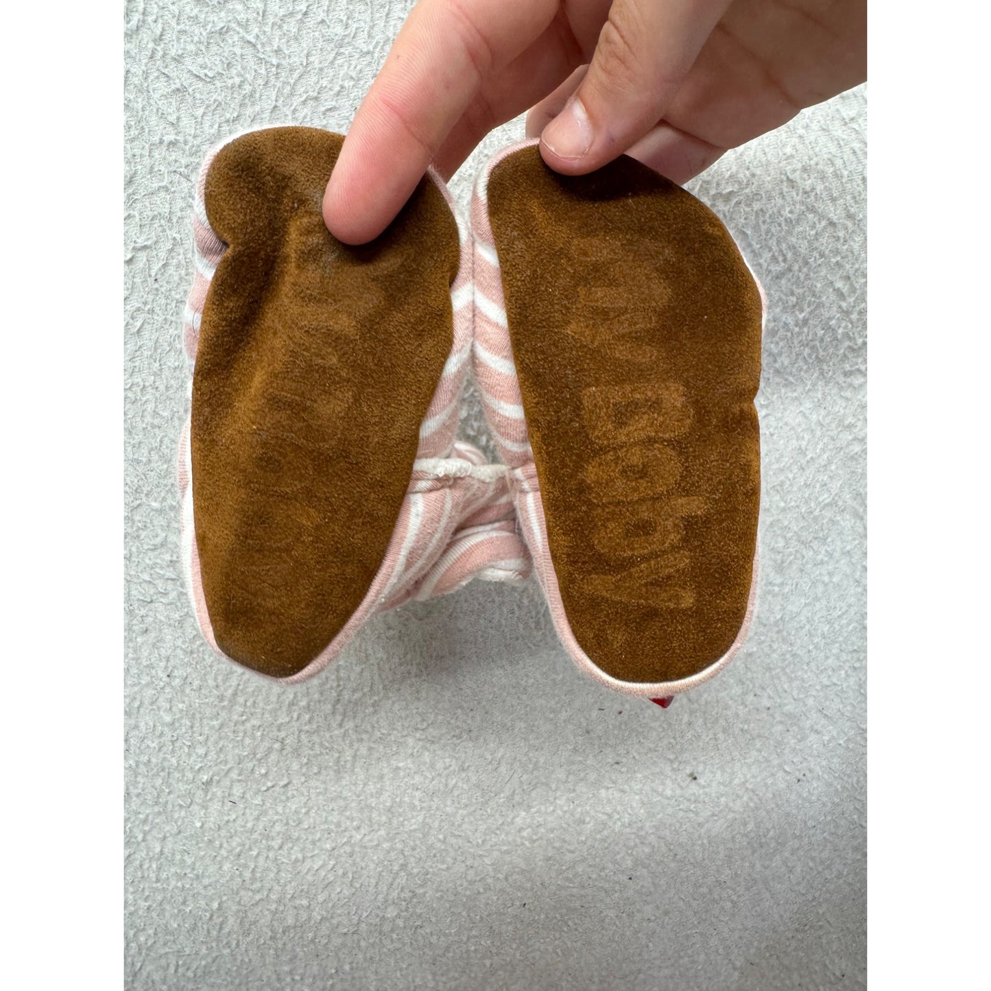 Pink & White Striped Baby Booties With Soft Sole & Fleece Lining #9863