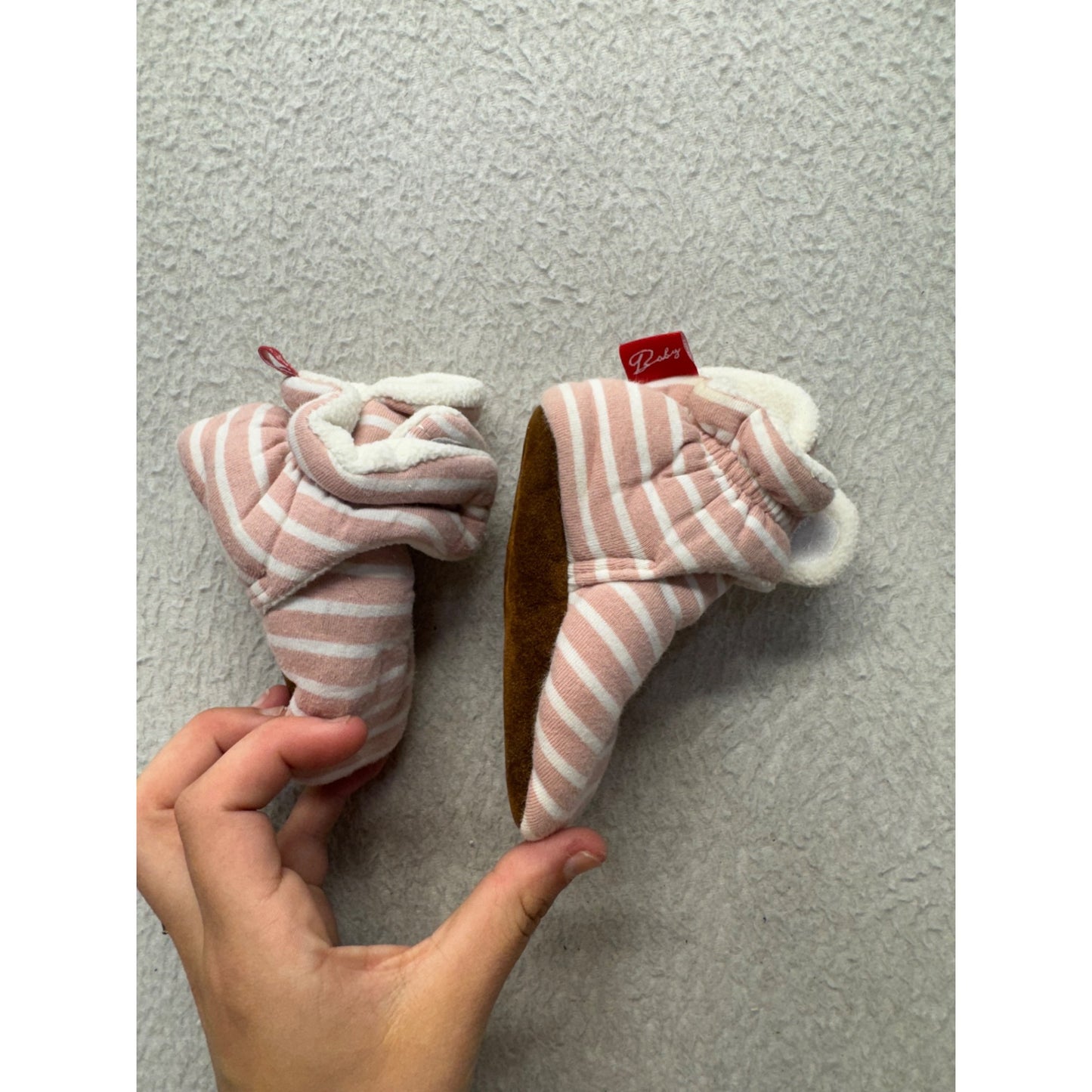 Pink & White Striped Baby Booties With Soft Sole & Fleece Lining #9863