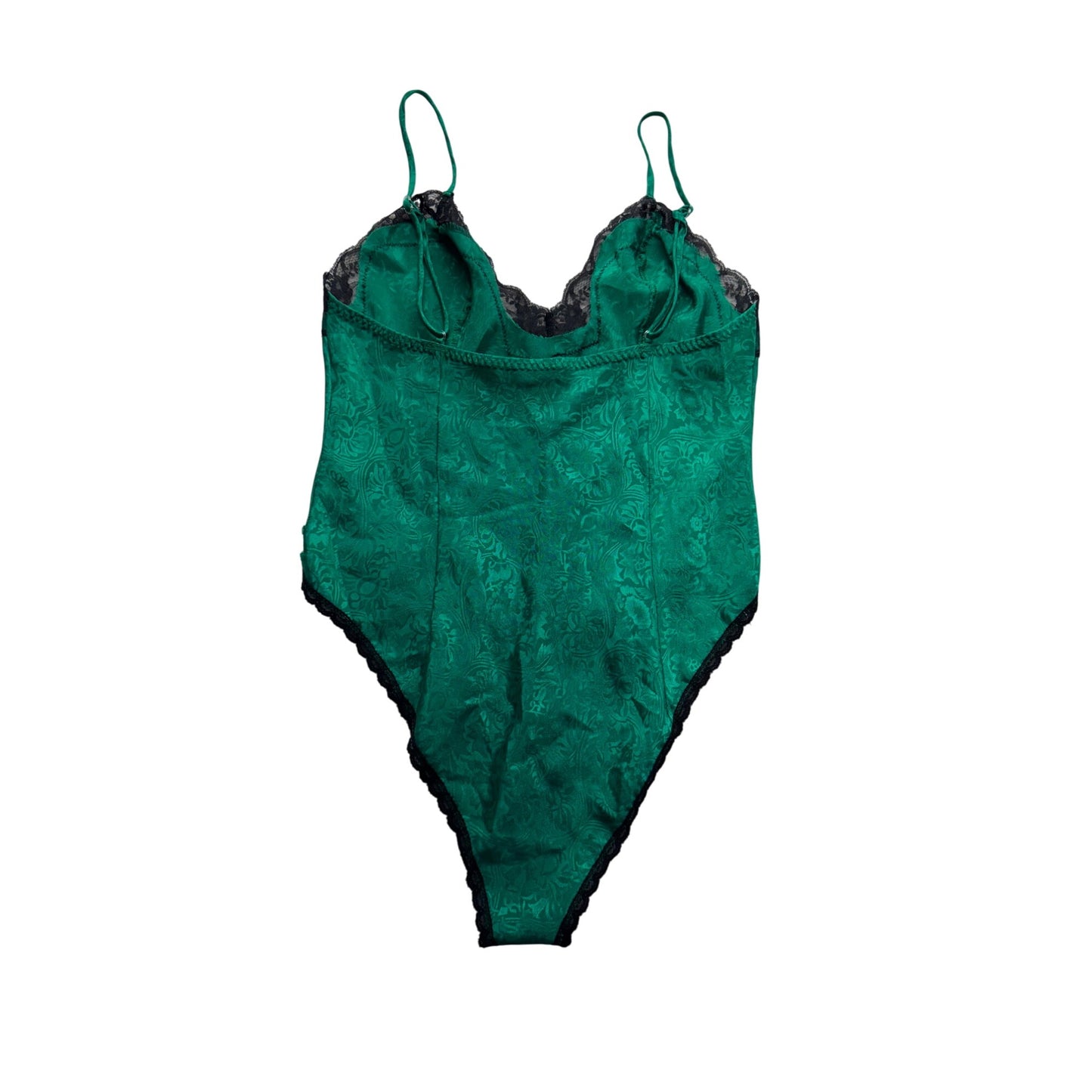 Green Lace Bodysuit With Black Trim & Bow Detail Size S Delicates #9578