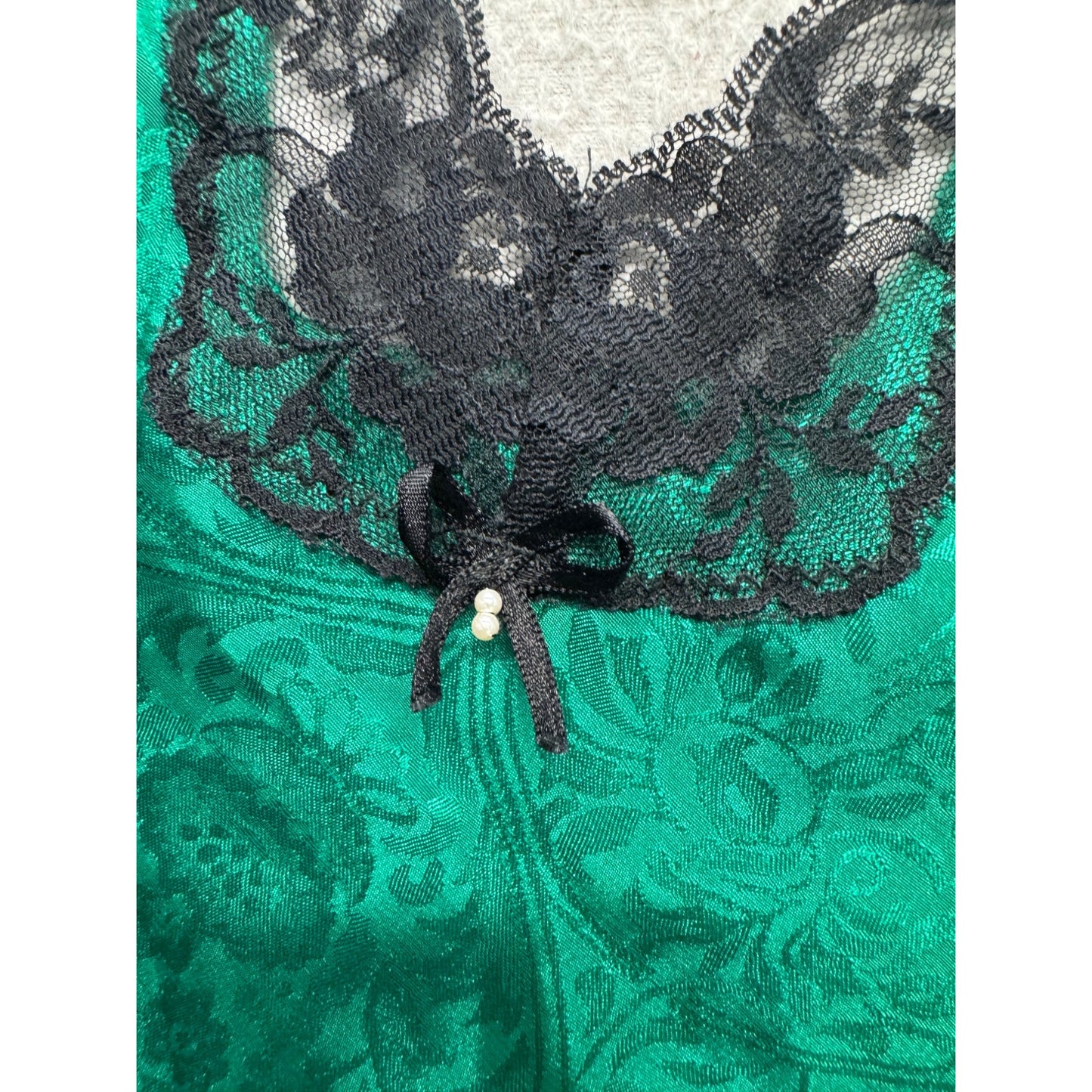 Green Lace Bodysuit With Black Trim & Bow Detail Size S Delicates #9578