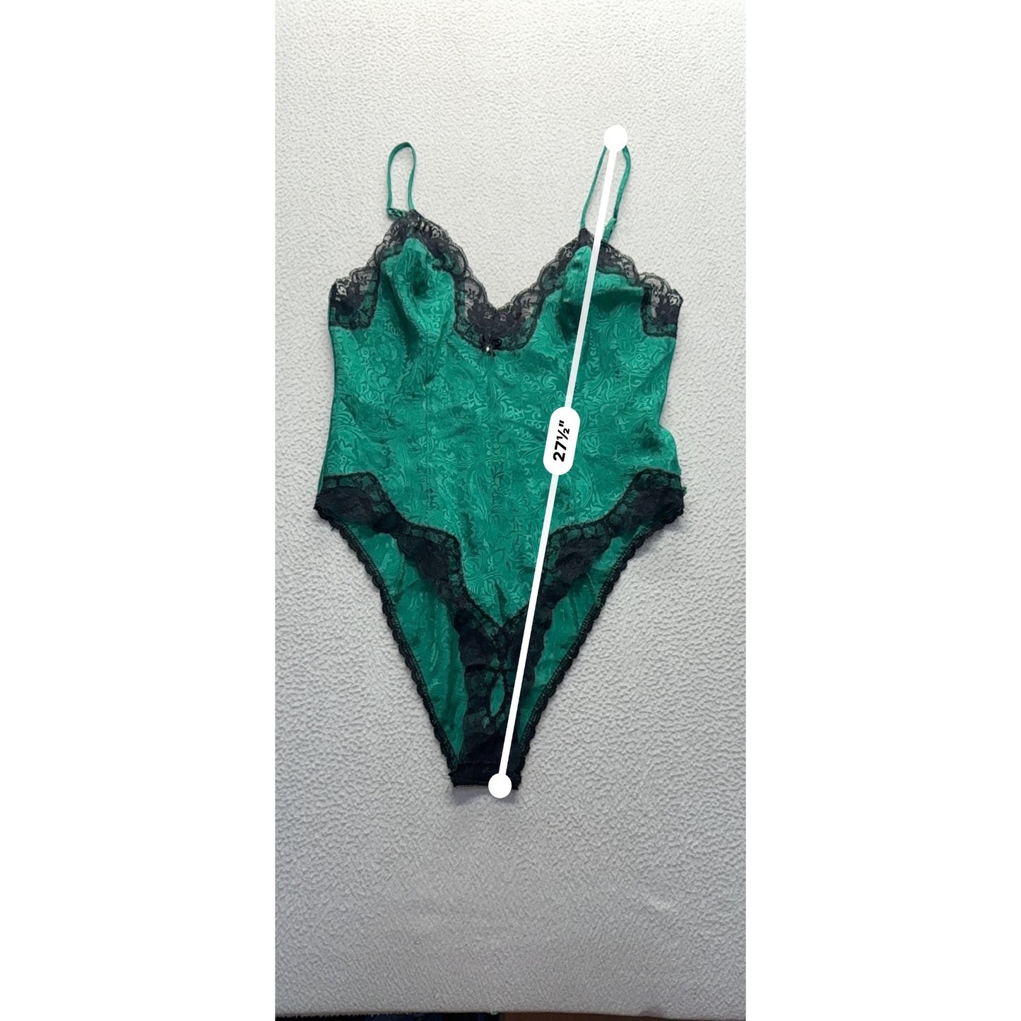 Green Lace Bodysuit With Black Trim & Bow Detail Size S Delicates #9578