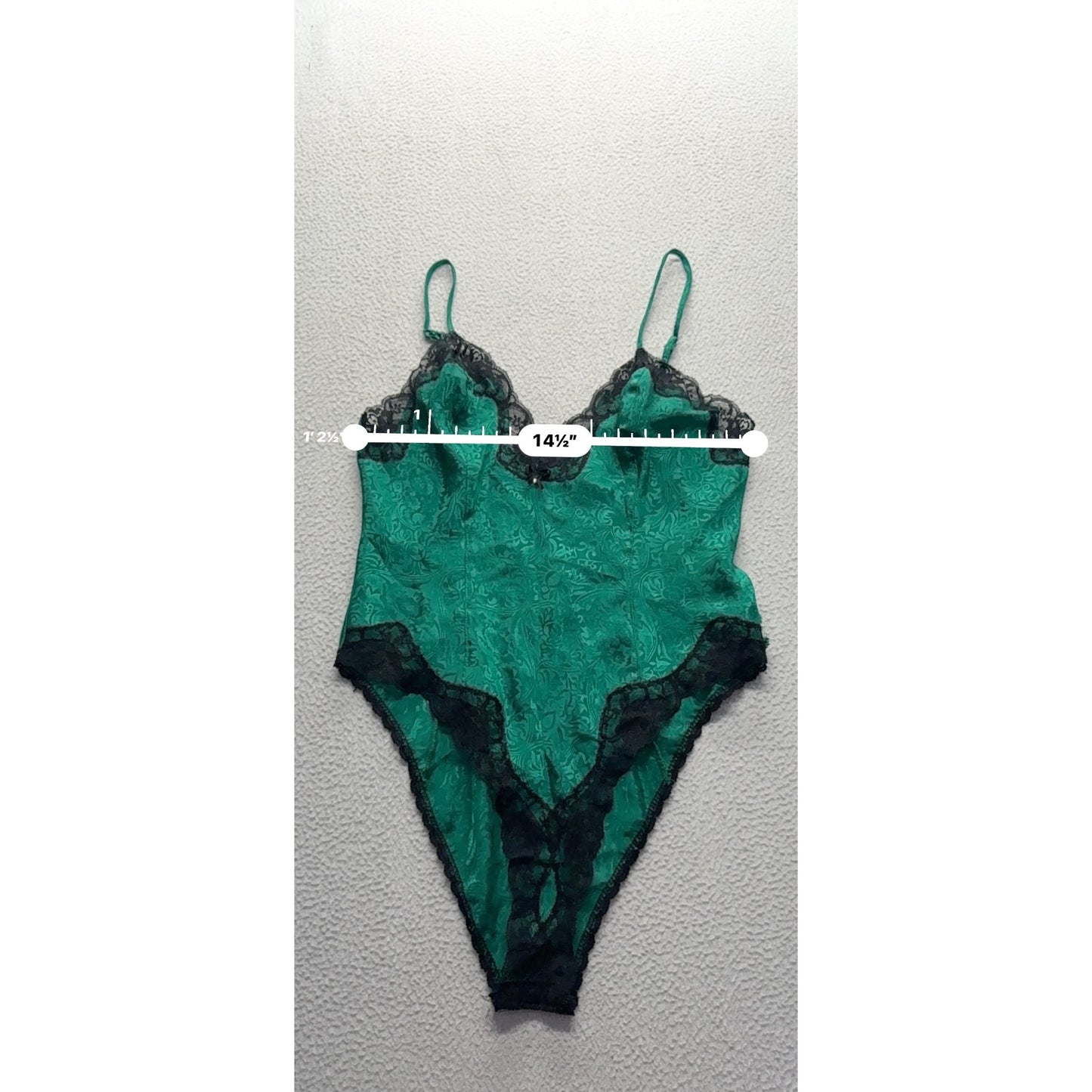 Green Lace Bodysuit With Black Trim & Bow Detail Size S Delicates #9578