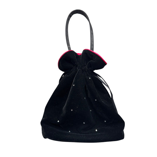 Victorias Secret Black Velvet Drawstring Bag With Rhinestones & Pink Satin #9707