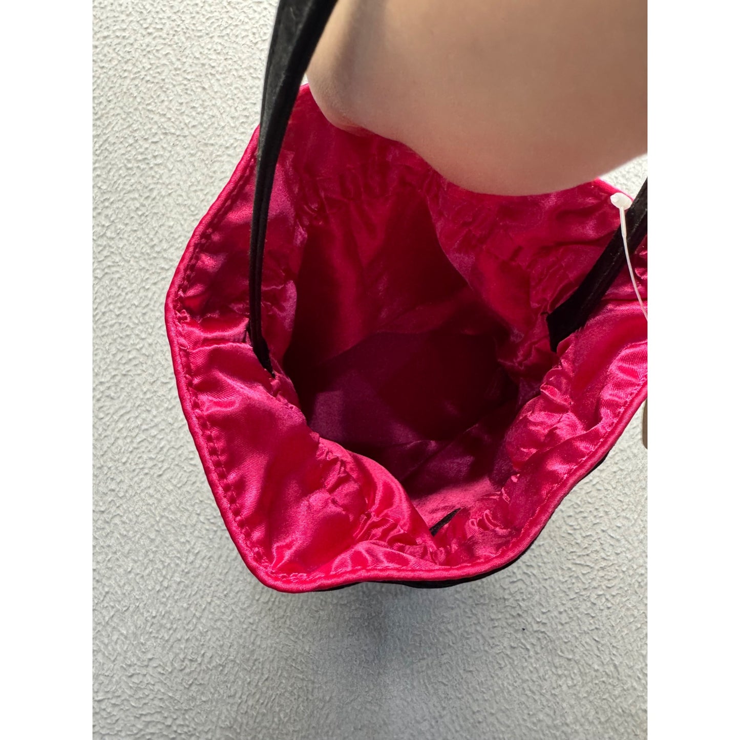 Victorias Secret Black Velvet Drawstring Bag With Rhinestones & Pink Satin #9707