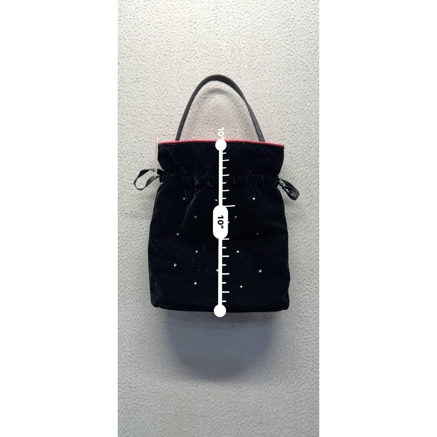 Victorias Secret Black Velvet Drawstring Bag With Rhinestones & Pink Satin #9707