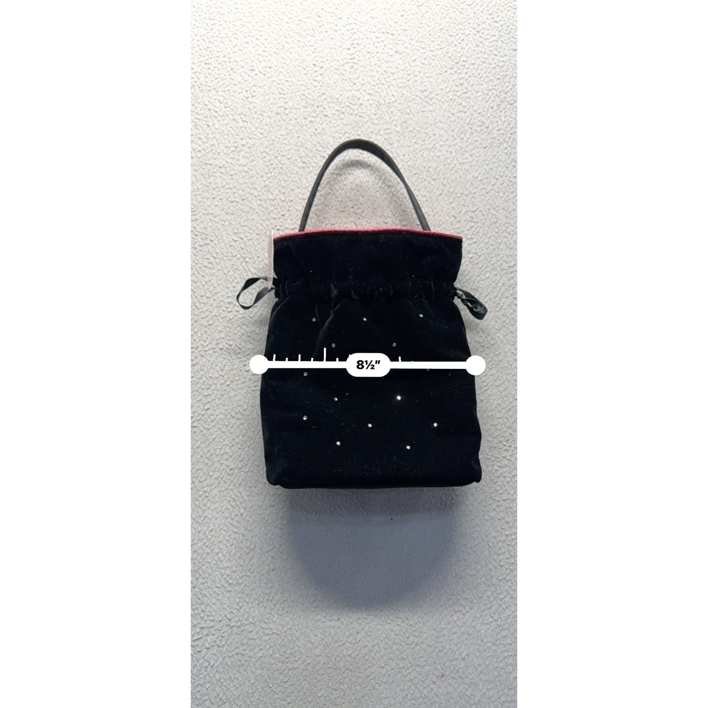 Victorias Secret Black Velvet Drawstring Bag With Rhinestones & Pink Satin #9707